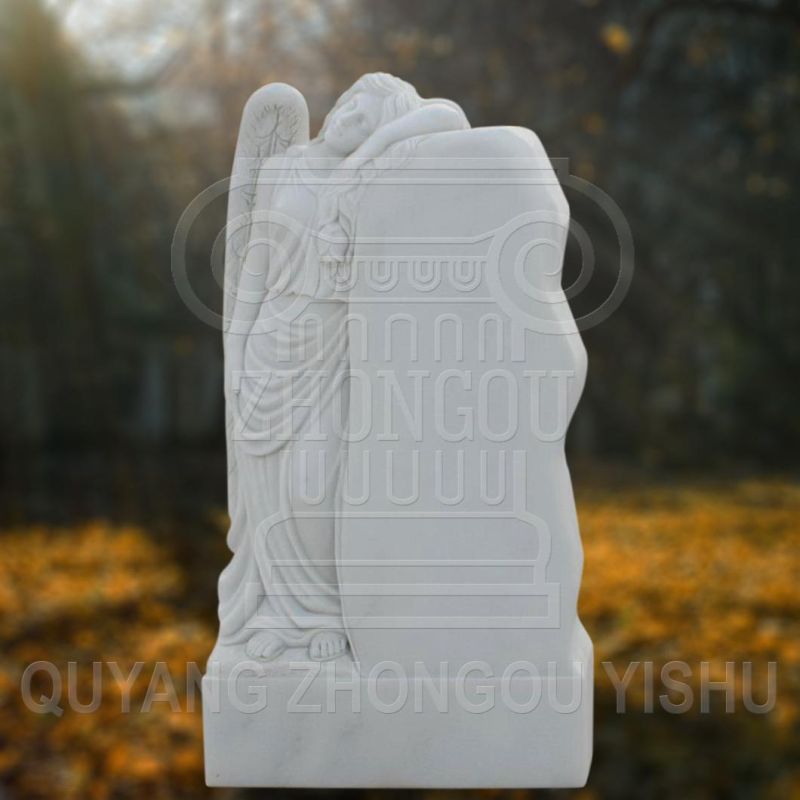 White Marble Monument with Angel Figure Sculpture