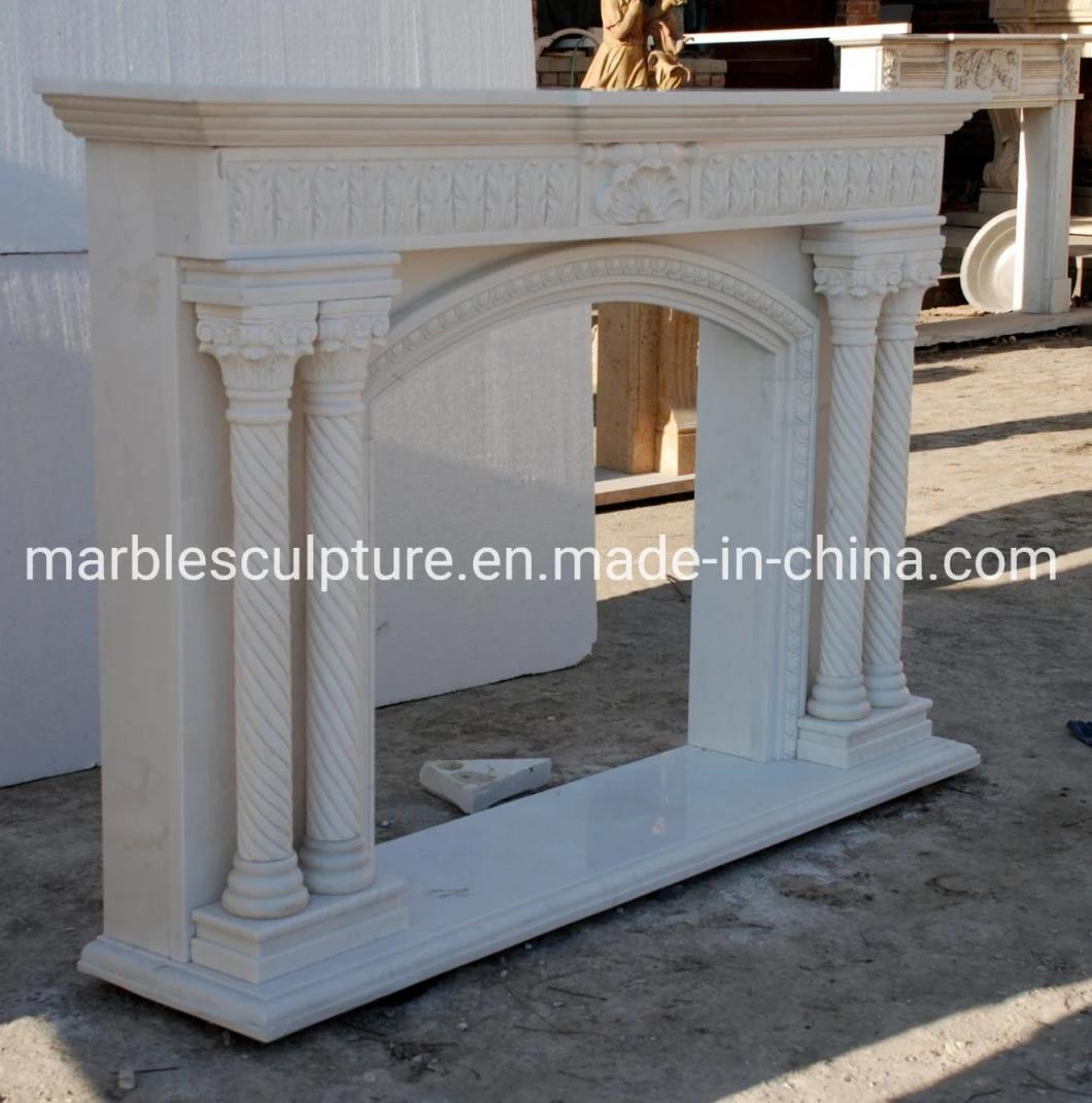White Stone Mantel Elegant Marble Fireplace Carved Columns (SYMF-092)
