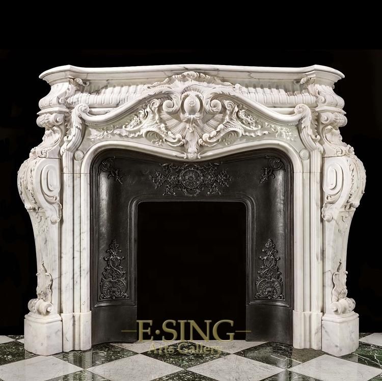 Indoor Decorative French Simple Style White Marble Fireplace