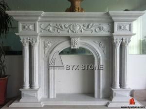 White Marble Fireplace with Flower Carved for Home Furniture