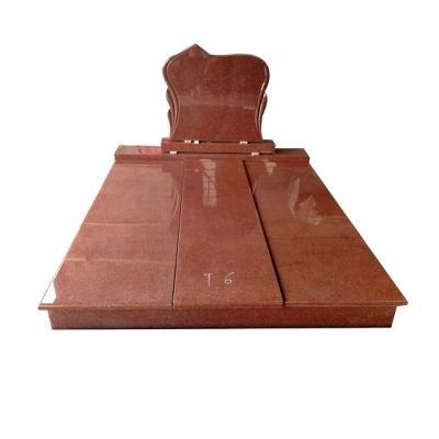 Indian Red Granite Double Blank Memorial Monument Tombstone with Headstone