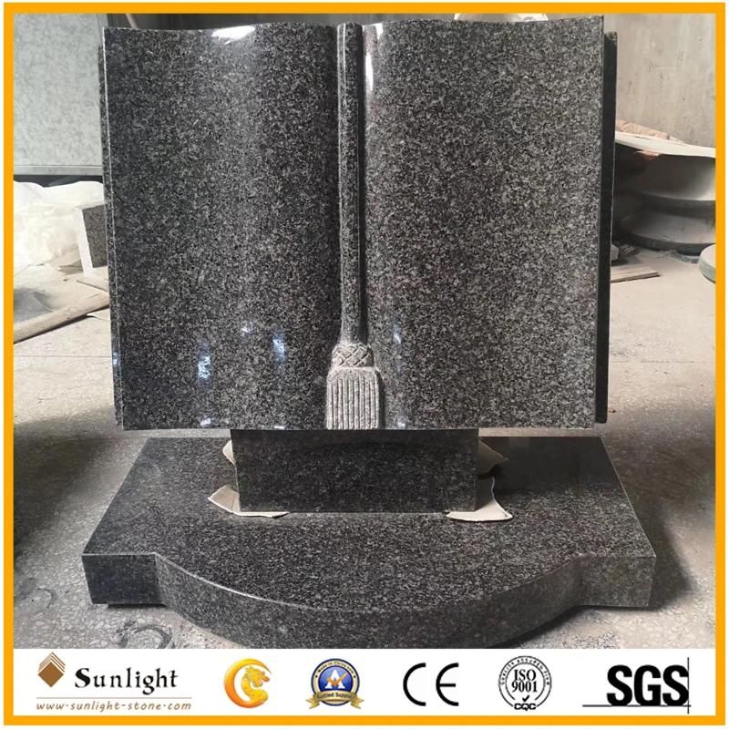 G654 Dark Grey Granite Monument with Rose Flower Design Tombstone Carved Headstone