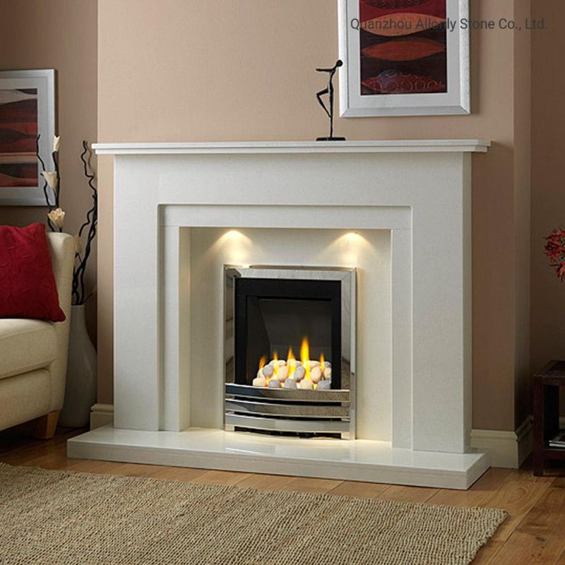 Customized Cream Bello White Limstone Fireplace for Indoor Living Room
