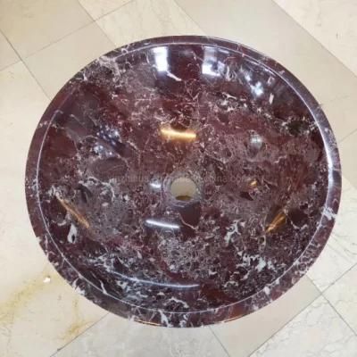 China Natural Red Stone Marble Wash Basin Sink Polished Surface