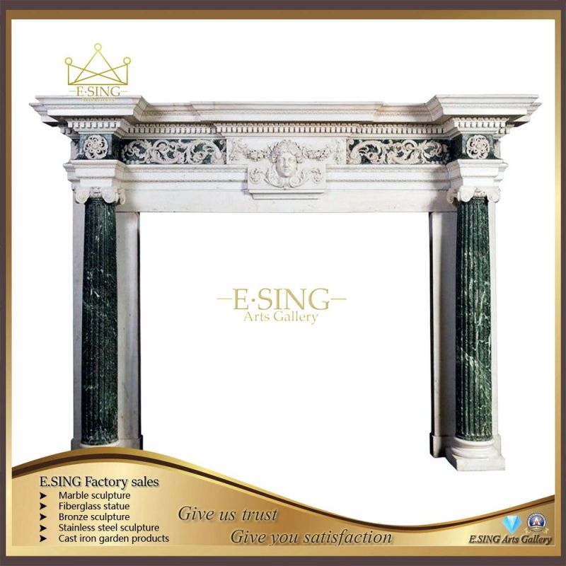 Wholesale Hand Carved White American Style Fireplace Mantel Marble Fireplace