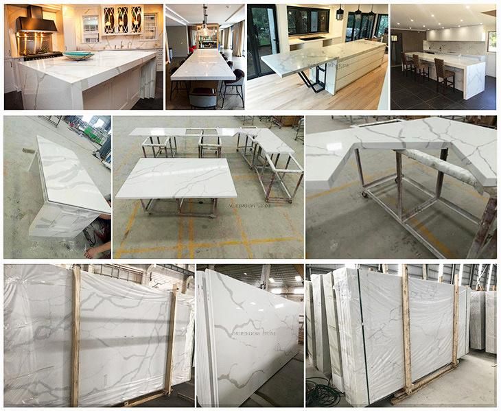 Engineered Quartz White Calcutta Marble Counter Top for Kitchen Island