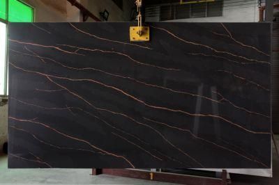 Artificial Calacatta Quartz Stone with Red Veins Slab for Kitchen Countertop