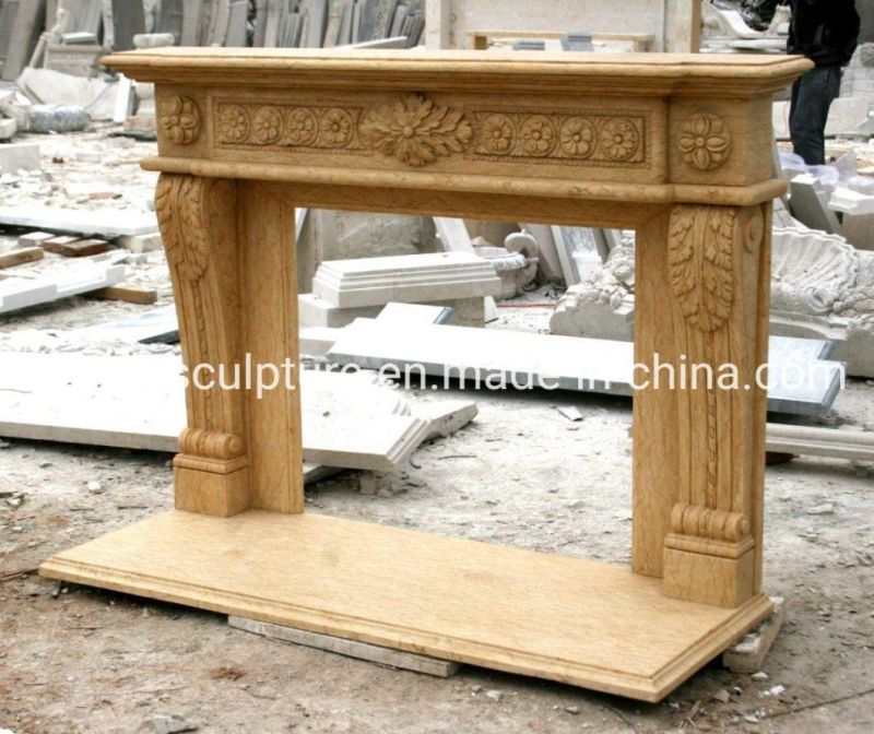 Stone Mantel Indoor Home Decoration Beige Marble Fireplace (SYMF-191)