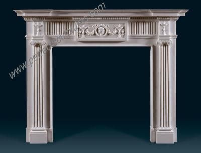 High Polished Stone White Marble Fireplace Mantel with Column (QY-LE259)