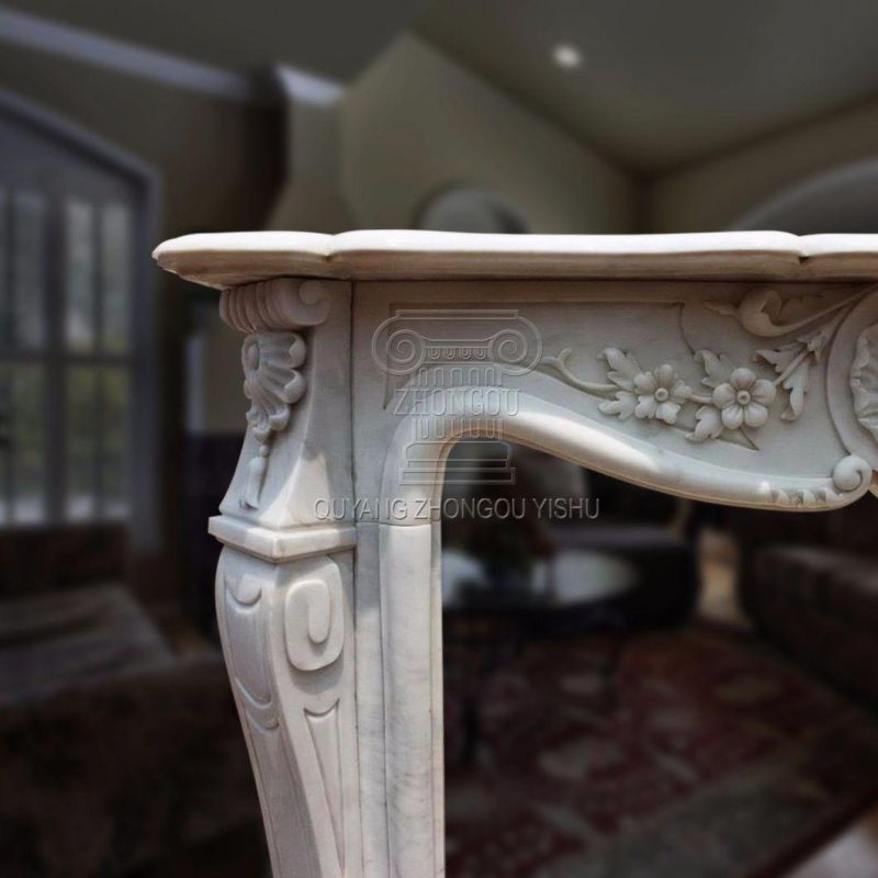 French Style White Marble Fireplace with Good Hand-Carved Quality, Competitive Price
